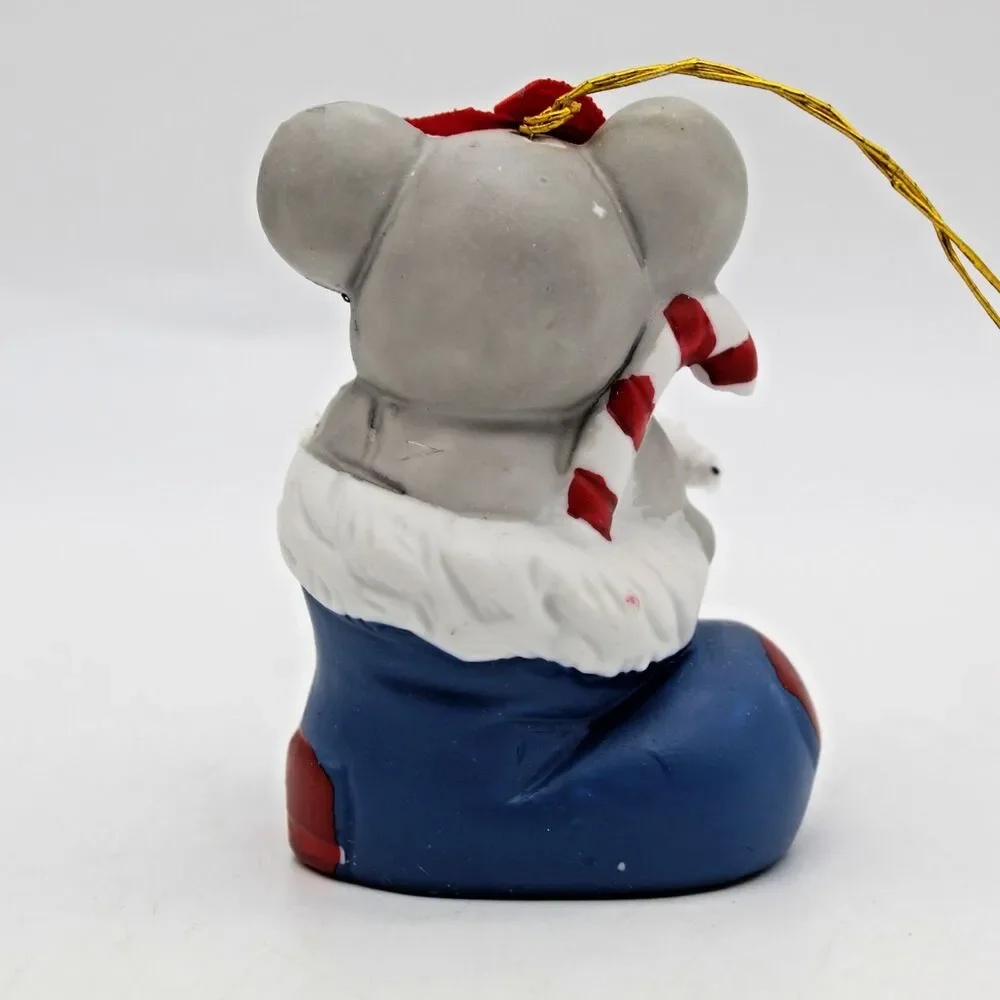 Holly Bells Porcelain Mouse Stocking Bell Ornament Vintage 1986 Original Box a